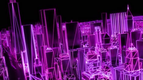 City-neon-glowing-New-York-NYC-flyover-wireframe-skyscraper-80s-4k